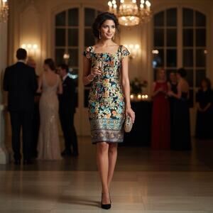 ECI New York Floral Cold Shoulder Sheath Dress Size 12 NWT $80 Border Print